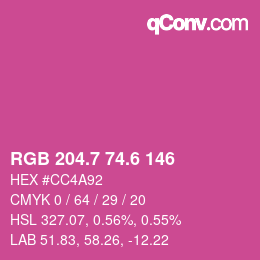 カラーコード: RGB 204.7 74.6 146 | qconv.com
