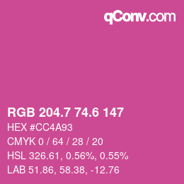 カラーコード: RGB 204.7 74.6 147 | qconv.com