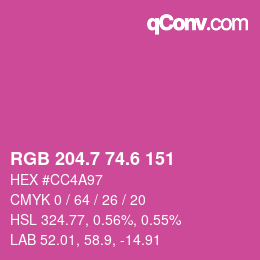 カラーコード: RGB 204.7 74.6 151 | qconv.com