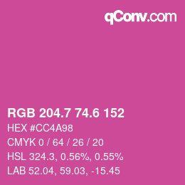 カラーコード: RGB 204.7 74.6 152 | qconv.com