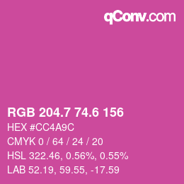カラーコード: RGB 204.7 74.6 156 | qconv.com