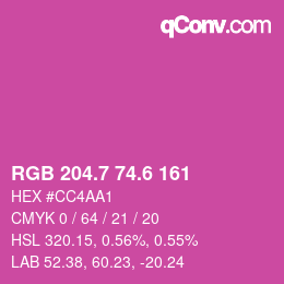 カラーコード: RGB 204.7 74.6 161 | qconv.com