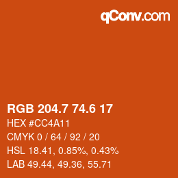 カラーコード: RGB 204.7 74.6 17 | qconv.com