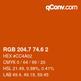 カラーコード: RGB 204.7 74.6 2 | qconv.com
