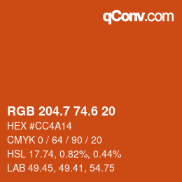 カラーコード: RGB 204.7 74.6 20 | qconv.com