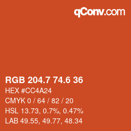 カラーコード: RGB 204.7 74.6 36 | qconv.com