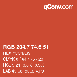 カラーコード: RGB 204.7 74.6 51 | qconv.com