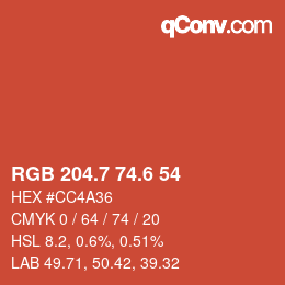 カラーコード: RGB 204.7 74.6 54 | qconv.com