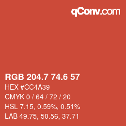 カラーコード: RGB 204.7 74.6 57 | qconv.com