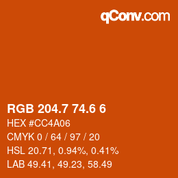 カラーコード: RGB 204.7 74.6 6 | qconv.com