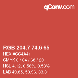 カラーコード: RGB 204.7 74.6 65 | qconv.com
