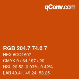 カラーコード: RGB 204.7 74.6 7 | qconv.com