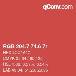 カラーコード: RGB 204.7 74.6 71 | qconv.com