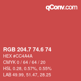 カラーコード: RGB 204.7 74.6 74 | qconv.com