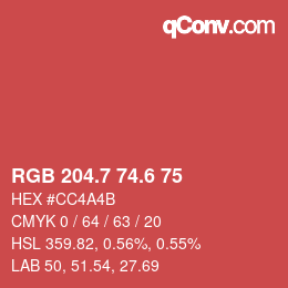 カラーコード: RGB 204.7 74.6 75 | qconv.com