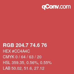 カラーコード: RGB 204.7 74.6 76 | qconv.com