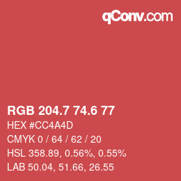 カラーコード: RGB 204.7 74.6 77 | qconv.com