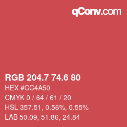 カラーコード: RGB 204.7 74.6 80 | qconv.com