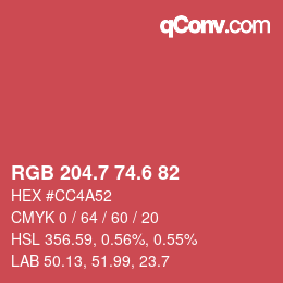 カラーコード: RGB 204.7 74.6 82 | qconv.com