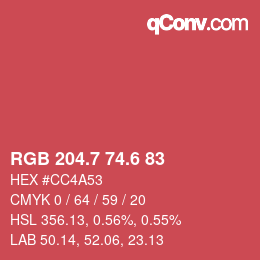 カラーコード: RGB 204.7 74.6 83 | qconv.com