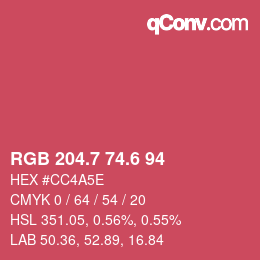 カラーコード: RGB 204.7 74.6 94 | qconv.com