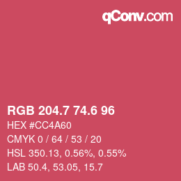カラーコード: RGB 204.7 74.6 96 | qconv.com