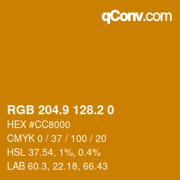 Color code: RGB 204.9 128.2 0 | qconv.com