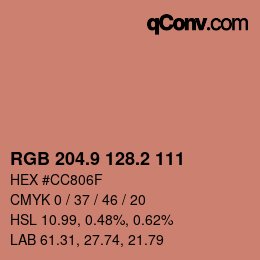 カラーコード: RGB 204.9 128.2 111 | qconv.com