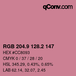 カラーコード: RGB 204.9 128.2 147 | qconv.com