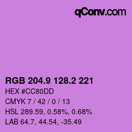 カラーコード: RGB 204.9 128.2 221 | qconv.com