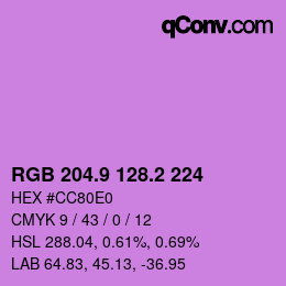 カラーコード: RGB 204.9 128.2 224 | qconv.com