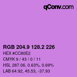 カラーコード: RGB 204.9 128.2 226 | qconv.com
