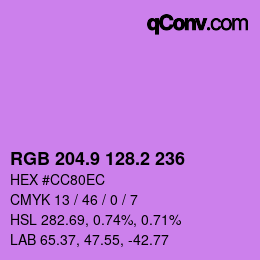 カラーコード: RGB 204.9 128.2 236 | qconv.com