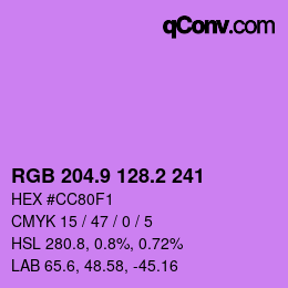 カラーコード: RGB 204.9 128.2 241 | qconv.com