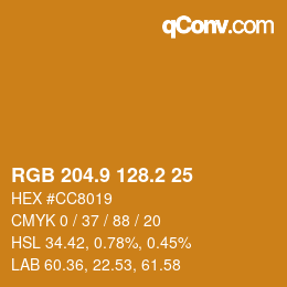 カラーコード: RGB 204.9 128.2 25 | qconv.com