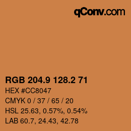 カラーコード: RGB 204.9 128.2 71 | qconv.com