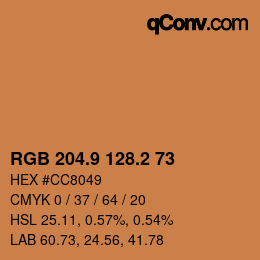 カラーコード: RGB 204.9 128.2 73 | qconv.com