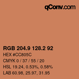 カラーコード: RGB 204.9 128.2 92 | qconv.com