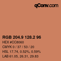 カラーコード: RGB 204.9 128.2 96 | qconv.com