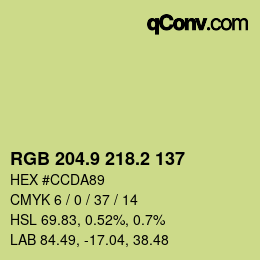 カラーコード: RGB 204.9 218.2 137 | qconv.com
