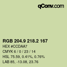 カラーコード: RGB 204.9 218.2 167 | qconv.com