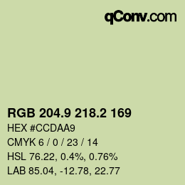 カラーコード: RGB 204.9 218.2 169 | qconv.com
