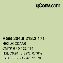 Color code: RGB 204.9 218.2 171 | qconv.com