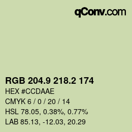 カラーコード: RGB 204.9 218.2 174 | qconv.com