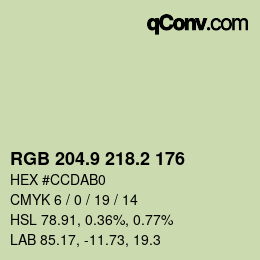 Color code: RGB 204.9 218.2 176 | qconv.com