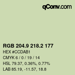 カラーコード: RGB 204.9 218.2 177 | qconv.com