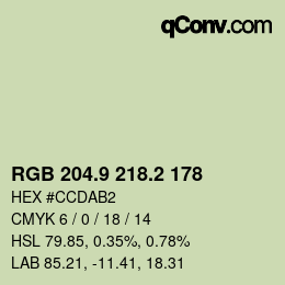 Color code: RGB 204.9 218.2 178 | qconv.com