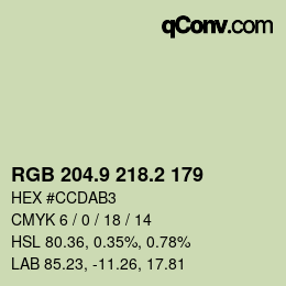 カラーコード: RGB 204.9 218.2 179 | qconv.com