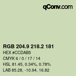 Color code: RGB 204.9 218.2 181 | qconv.com