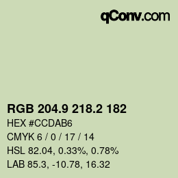 Color code: RGB 204.9 218.2 182 | qconv.com